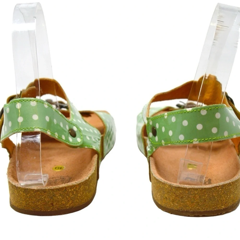 PePe Leather Mint & White Polka Dot Sandals‎ Birkie Style Footbed Size 39 (8.5)
